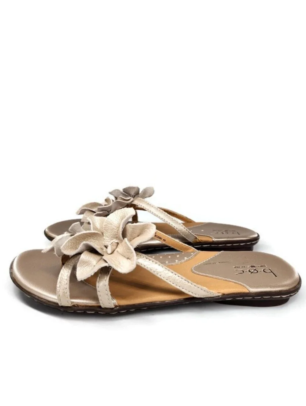 b.o.c. Born Hensley Pale Gold Floral Leather Strappy Flat Slide-On Sandals